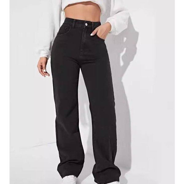 Women's Clothing Black Jeans For Women New Hot Selling Casual Street Straight Trousers High Waist Washed Jeans-image