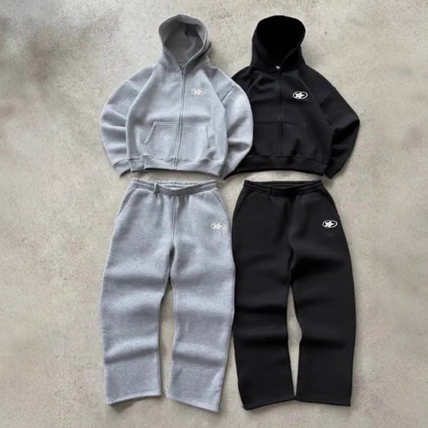 Men's Rubber Patch Hoodie Set - Streetwear Tracksuit, Oversized Casual Outfit-image