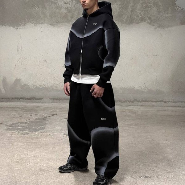 Streetwear Unisex Hoodie With Futuristic Geometric Print - Oversized Fit, Soft Polyester Fabric, Trendy Urban Style (Black)