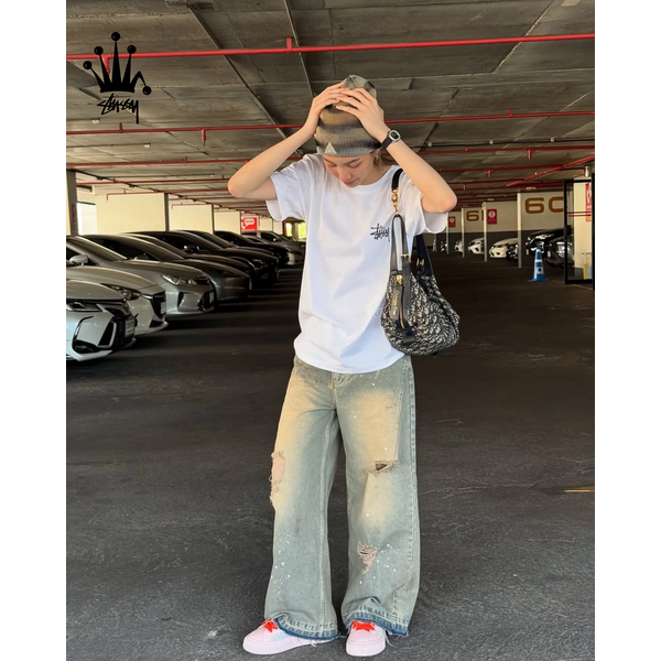 Stussy SS23 Basic St Ü Ssy Tee Letter Logo Printed Round Neck Hooded Short Sleeve T-Shirt For Couples-image