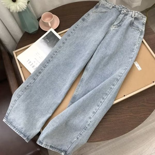 Men's Retro Korean Style High Waist Straight Leg Jeans Loose Wide Leg Floor Length Trendy Dad Pants for Summer