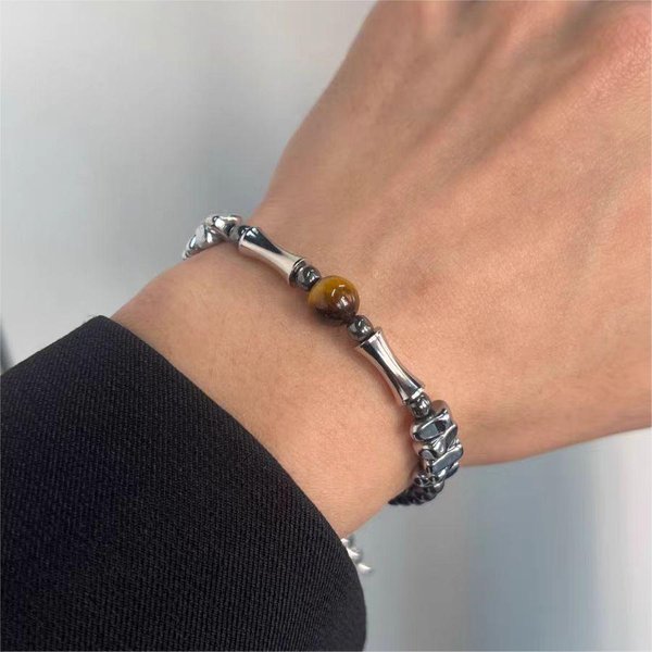 Natural Retro New Chinese Tiger Eye Stone Bracelet Neutral Temperament Men's Design Light Luxury Obsidian Bracelet-image