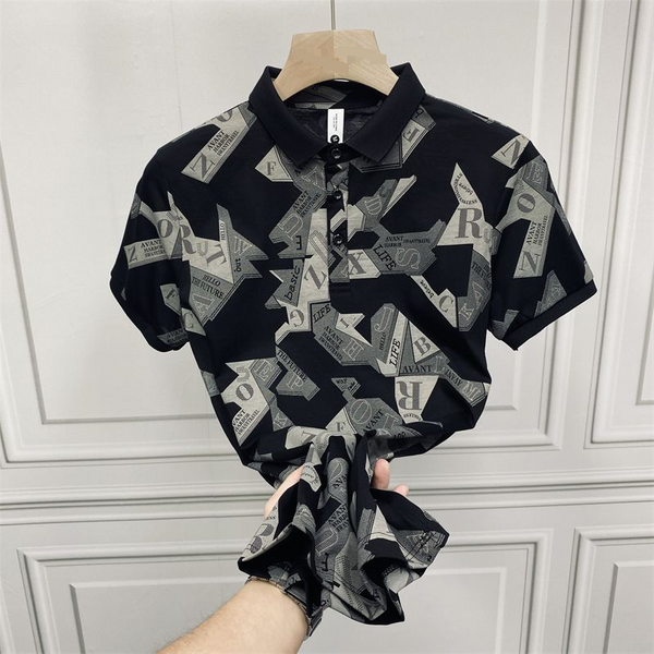 2024 Summer New Fashion Men's Polo Shirt T-Shirt Short-Sleeved Slim-Fit Trendy Bottoming Shirt Men's T-Shirt-image