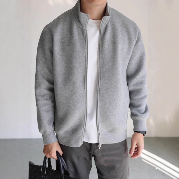 Men's Stand Collar Zip-Up Jacket – Minimalist Streetwear Pullover In Black/Grey/Navy | Oversized Casual Long Sleeve Coat (M-3XL)-image