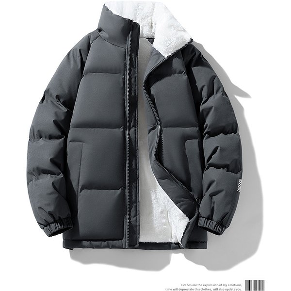 Men's Winter Fleece-Lined Padded Jacket With Stand-Up Collar, Thickened Warm Coat For Outdoor Activities, Unisex Design For Couples -image