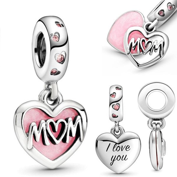Bracelet Beads Mother's Day Hot Sale Pink Hollow MOM Heart Pendant Beaded DIY Home Jewelry Accessories-image