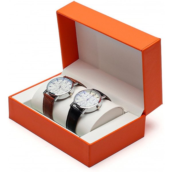 Flip Cover Pu Watch Box Couple Watch Box Watch Necklace Set Gift Box Jewelry Box-image