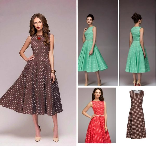 Summer Women's Retro Polka Dot Print Dress Sleeveless Full Swing Vacation Style Clothing