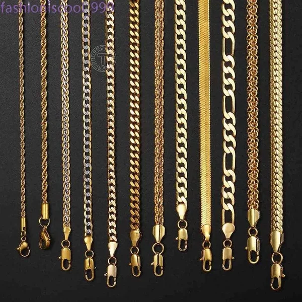 For Men Women Wheat Figaro Rope Cuban Link Chain Gold Filled Stainless Steel Necklaces Male Jewelry Gift Whole2169-image
