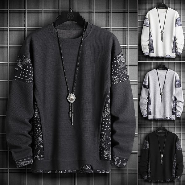Men's Clothing Waffle Cashew Flower Ins Heavy Two Piece Round Neck Sweatshirt Men's Spring And Autumn Wholesale-image