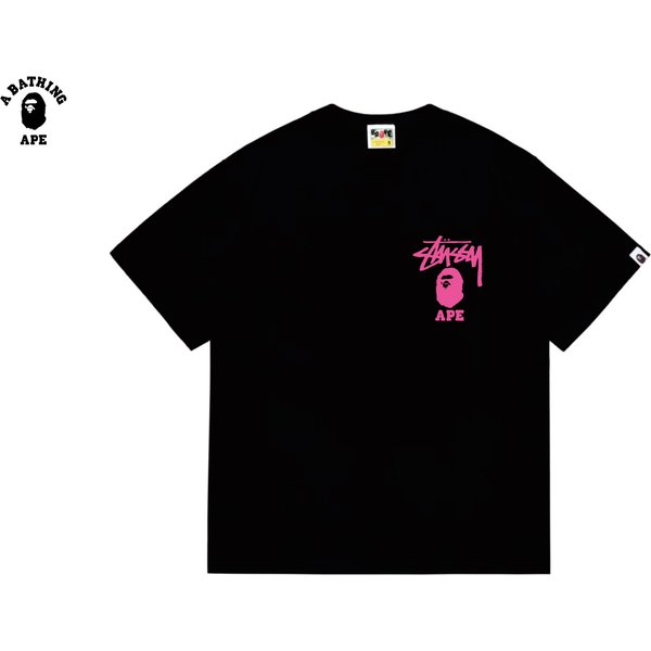 A BATHING APE BAPE-BAPE&Stussy Collaboration Stusey Letter Ape Man T-shirt Made Of Pure Cotton Fabric
