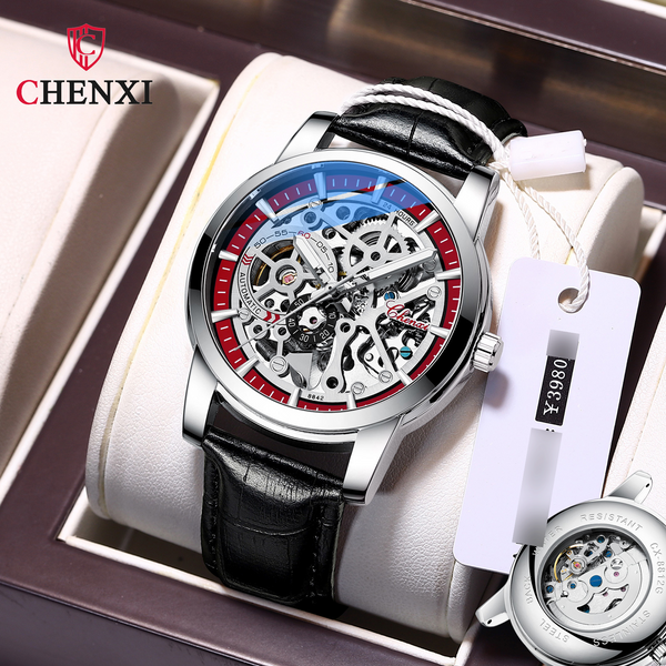 Men's Mechanical Watches Leather Strap Mechanical Watch Men's Waterproof Glow-In-The-Dark Automatic Hollow Mechanical Watch-image
