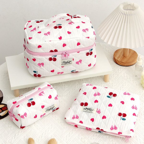 Luggage Butterfly Cherry Cotton Cloth Large Capacity Cosmetic Bag Storage Washing Bag Quilted Small Bag-image