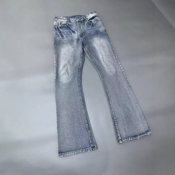 Men's Clothing Paris Style Flared Lost Videotape Ice Blue Washed Damaged Flared Jeans Clean Fit Style-image