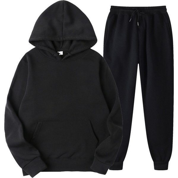 2023 New Spring And Autumn Men's Hoodie Fashion Brushed Solid Color Pullover Sweater Sports Set Sweater Set-image