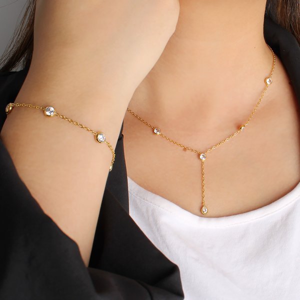 Bracelet necklace set stainless steel diamond jewelry women's fashion diamond bracelet necklace