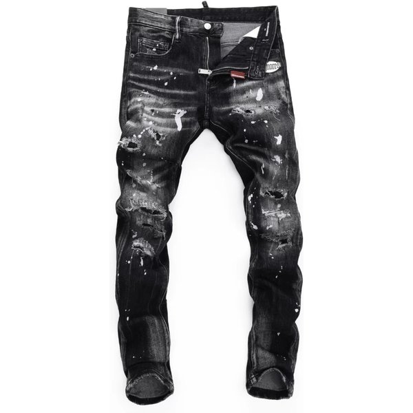 Men's Slim Fit Skinny Jeans Black Gray Ink Splash Graffiti Hole European American Fashion Brand New Autumn Elastic-image