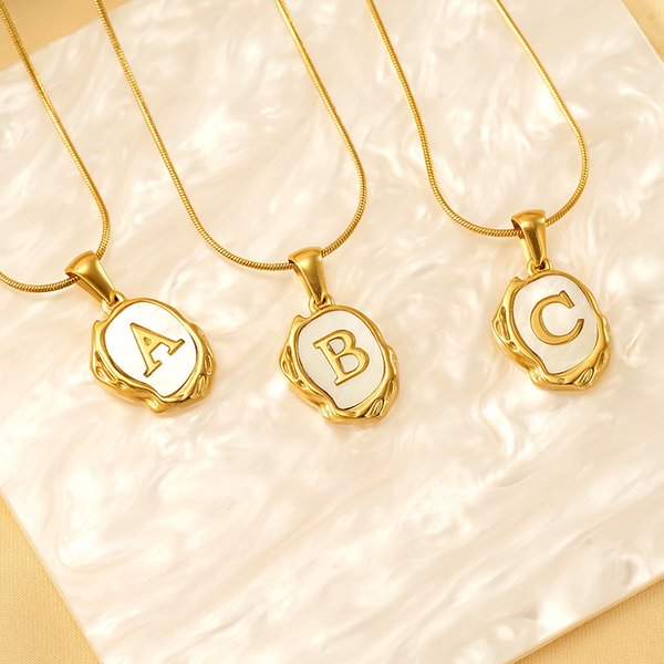 Women's Jewelry - Elegant Titanium Steel Shell Letter Pendant Necklace With 18K Gold Plated Lava Design, Minimalist Style For Everyday Wear