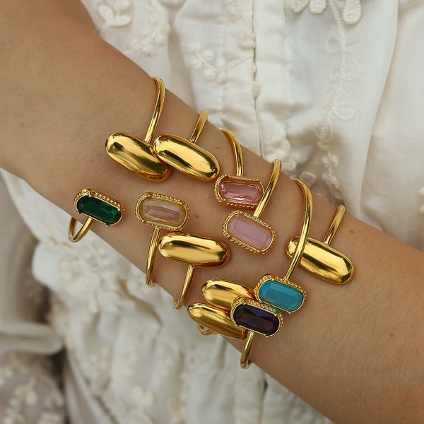 Cold Retro Colored Zircon Bracelet Light Luxury Versatile Simple Geometric Open Bracelet High End Female Jewelry-image
