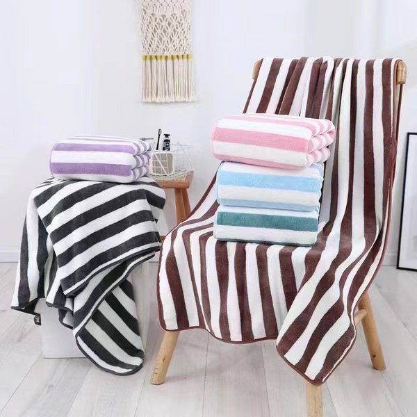 Wholesale K Coral Fleece Bath Towel Wide Strip Bath Towel Thickened Absorbent Towel Bath Towel Adult Household Beach Towel Factory Supply-image