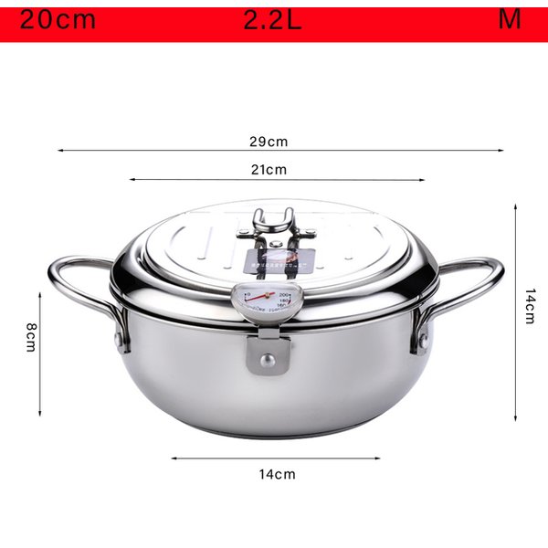 Deep Fryer With Thermometer And Lid 304 Stainless Steel Kitchen Tempura Fryer Pan Fryer Without Oil Frying Pan Fryer-image