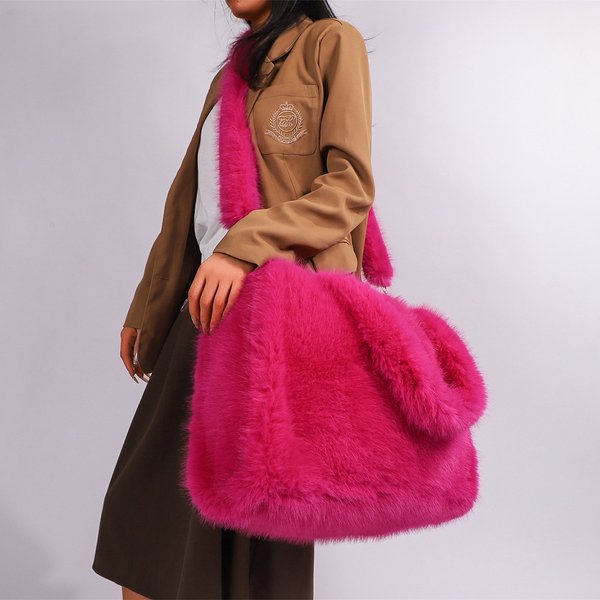 Luxury Faux Fur Tote Bag With Long Shoulder Strap, Large Capacity Soft Fluffy Handbag For Women, Stylish Crossbody Bag For Daily Use-image