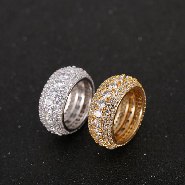 Men's Jewelry Hip Hop Cubic Zirconia Ring For Men And Women - 5 Row Micro Pave Full Zirconia Geometric Design Full Zircon Ring Men's Hiphop Ring-image