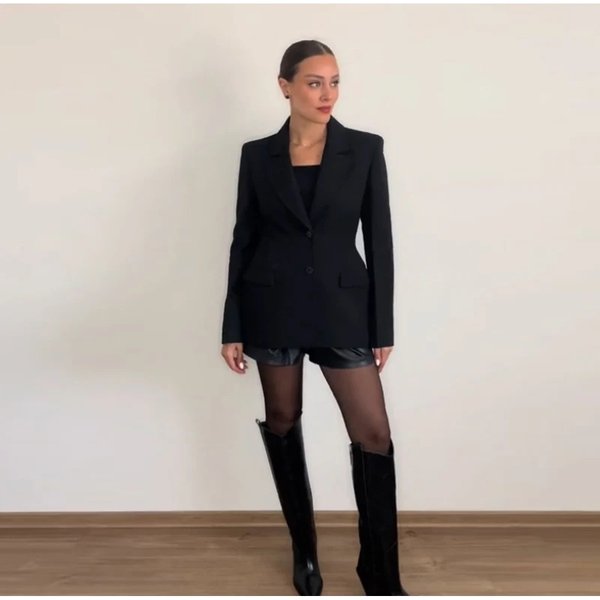 Women's Knitted Blazer – Slim-Fit Double-Breasted Jacket With Padded Shoulders For Office & Smart Casual-image