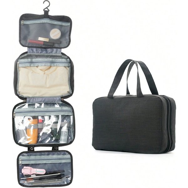 4-Fold Hanging Toiletry Bag - Waterproof Wet/Dry Compartments For Travel (Multi-Color Cosmetic Organizer)