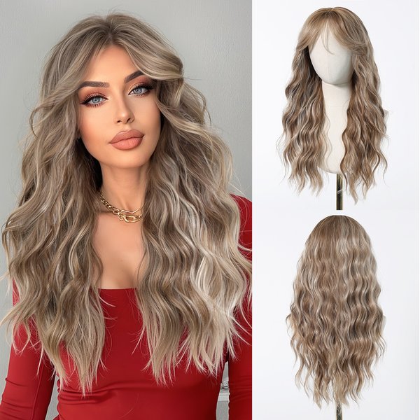 Synthetic Clip-In Wig For Women Long Curly Hair White Brown Long Curly Hair Big Wave Wig Natural Temperament Simulation Full Head Cover-image