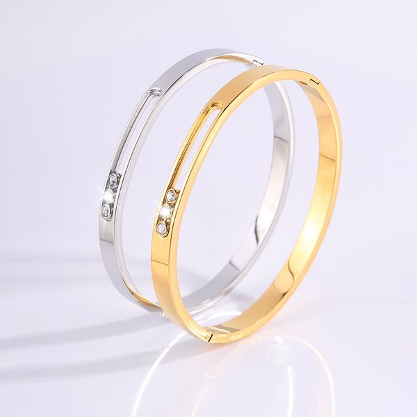 Diamond Bracelet Women Bracelets Gold Titanium Steel Bracelet Titanium Steel Personalized Design Groove Sliding Diamond For Women High-End Versatile