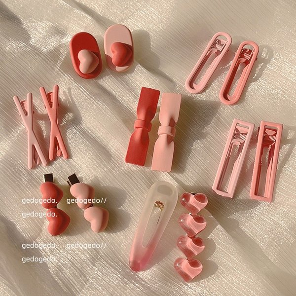Unisex Cute Pink Side Hairpin Bow Bb Clip Girly Heart One-Line Bangs Clip Forehead Tiara Hair Clip-image
