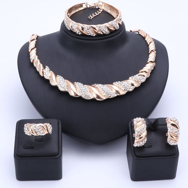 Italy New Design Gold Color Crystal Sets For Women Party Necklace Earring African Beads Jewelry Set Gift-image