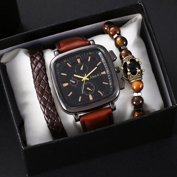 New watch men's square quartz watch business men's watch set