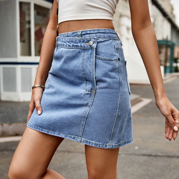 Women's Clothing New Fashion Irregular Waist Design Denim Short Skirt-image