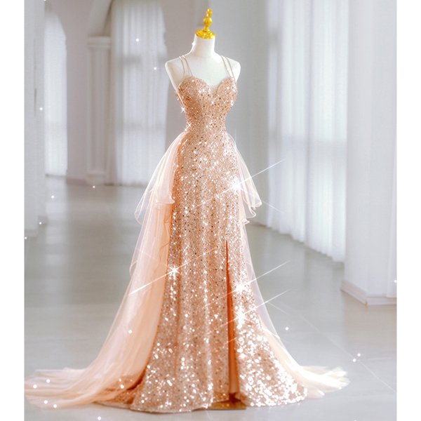 Women's Clothing Sequined Evening Dress 2025 Summer New Sling Sexy Light Luxury Party Dress Skirt Sister Group Banquet Evening Dress-image