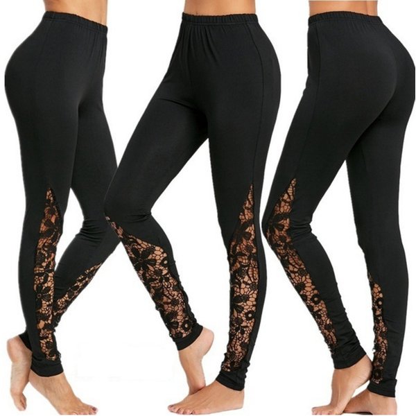 Women's Clothing Lace Patchwork Sexy Slim Sports Casual Yoga Leggings