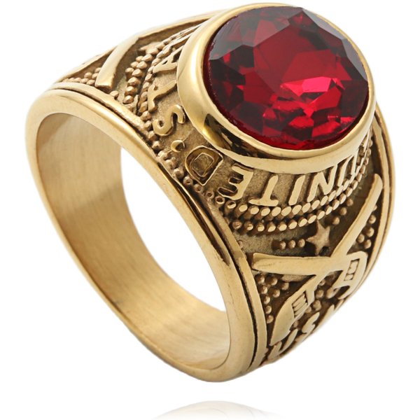 European And American New Titanium Multicolor Gemstone Vintage Trendy Men's Personality Punk Stainless Steel Letter Ring