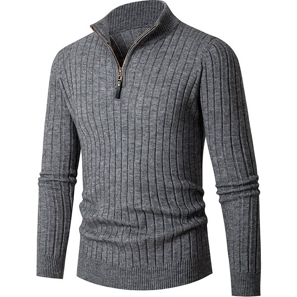 Man's Clothing Men's Long Sleeve Vertical Strip Half Turtleneck Zipper Bottom Knit Sweater For Men-image