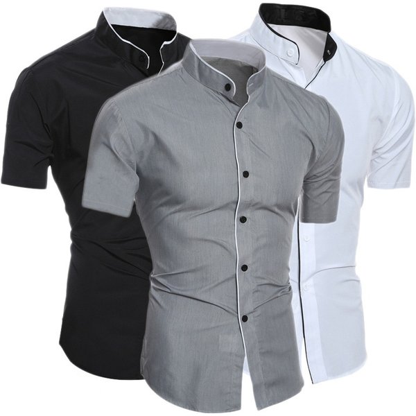 Man's Clothing Men's Solid Color Simple Casual Slim Short Sleeve Shirt Men's Suit Shirt