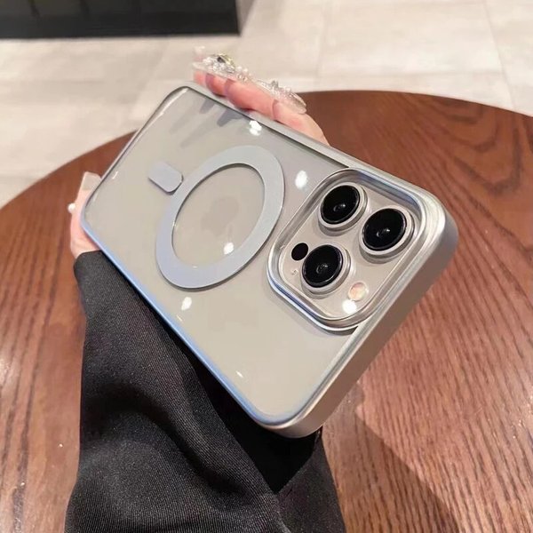 Fashion Transparent Solid Color Matte Plating Magnetic Wireless Charging Phone Case For Iphone 15Pro 15 Pro Max-image