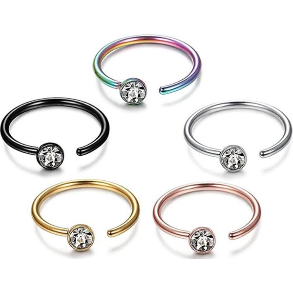 E-Commerce Source Human Body Puncture C- Shaped Stainless Steel Rhinestone Nose Ring Diamond Nose Nail False Nose Ring Jewelry-image
