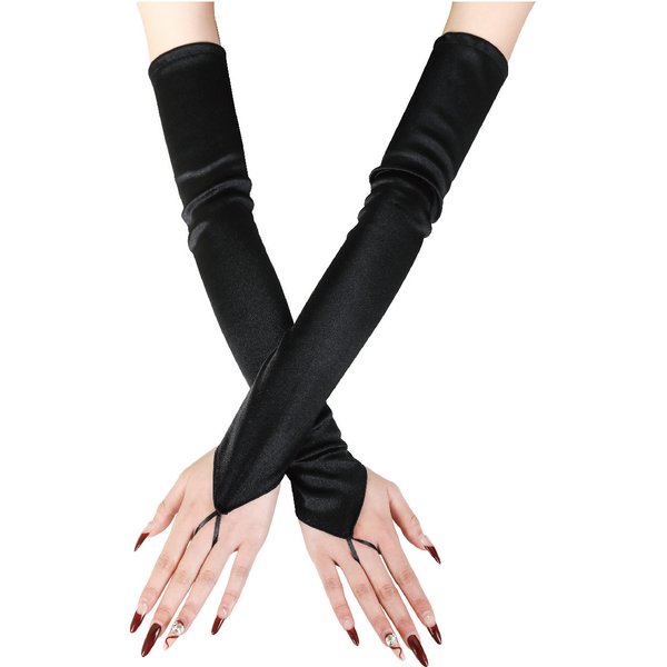 Unisex Vintage Satin Hook Finger Gloves Long Nylon Sexy Wedding Gloves Cos Show Performance Etiquette Gloves-image