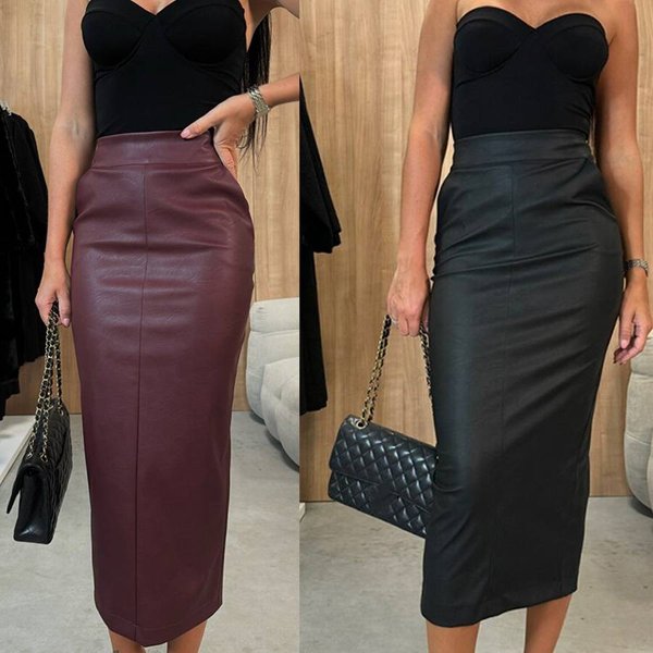 Women's Clothing New High Waist Slit Leather Skirt Ins Casual Fashion Party Pocket Hip Skirt Female-image