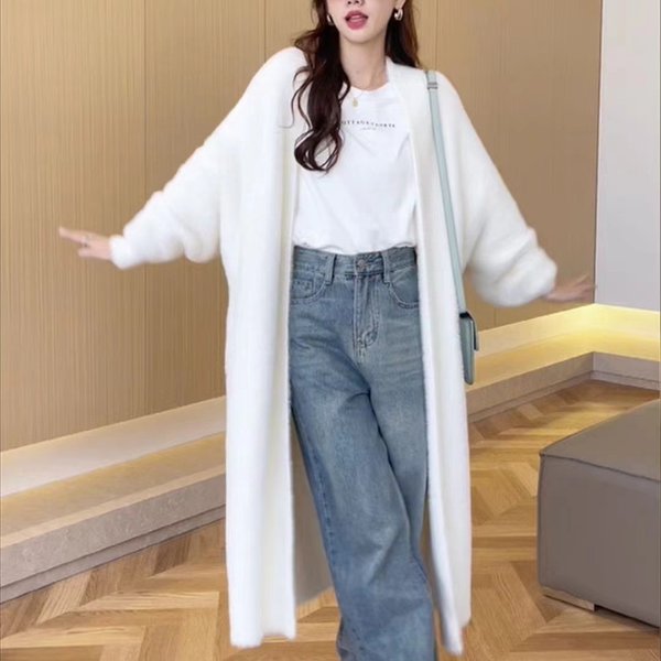 Soft & Cozy Knit Cardigan Sweater For Women – Oversized Long Open Front Coat With Luxe Faux Mink Texture, Loose Fit & Elegant V-Neck-image