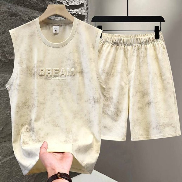 Tie-dye Men's Sleeveless Shorts Set New Steel-printed Sports Vest Sleeveless Men's Casual Sports Suit Summer