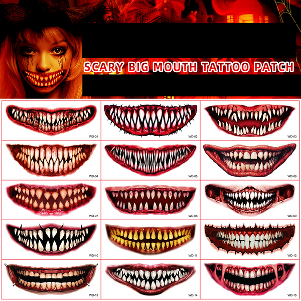 Halloween New Horror Horror Big Mouth Tattoo Stickers Party Masquerade Ball Temporary Face Stickers-image