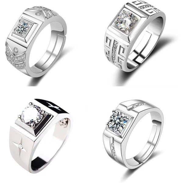 Couple Diamond Simulated Zircon Adjustable Wedding Jewelry Bold Men's Rings Accessories-image