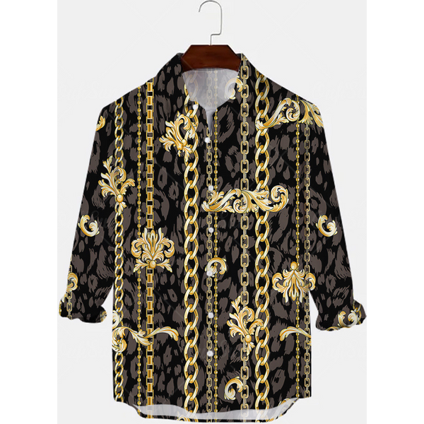 Men's Shirt Fashion Digital Print Long Sleeve Lapel Cardigan Top-image