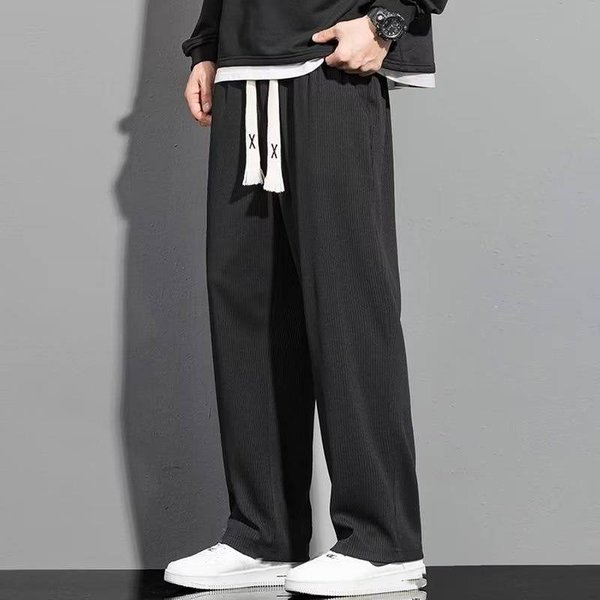 Men's Clothing Wide Leg Straight Pants Hong Kong Style New Loose Type Large Size Trendy Brand Casual Pants Ice Silk Drape Spot